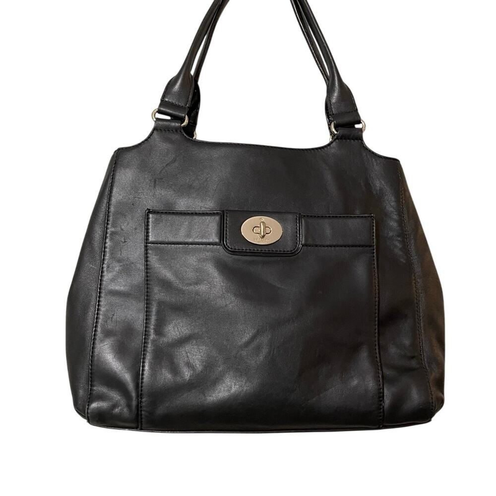Kate Spade Black Leather Shoulder Handbag Purse Large Classic Preppy Bag